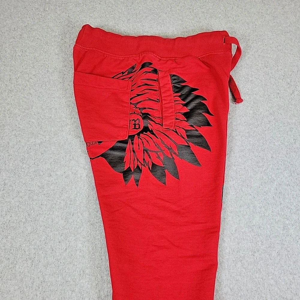 NATIVE 2001 BORNE Joggers Men's Size Small Red Indian Skull W/ Headdress Sweats - Picture 7 of 13